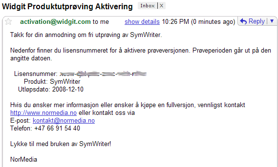 Aktivering av SymWriter Demo